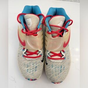 Nike Mens KD Aqua Fresh Basketball Shoes Sneakers - Cream, Red, and Blue